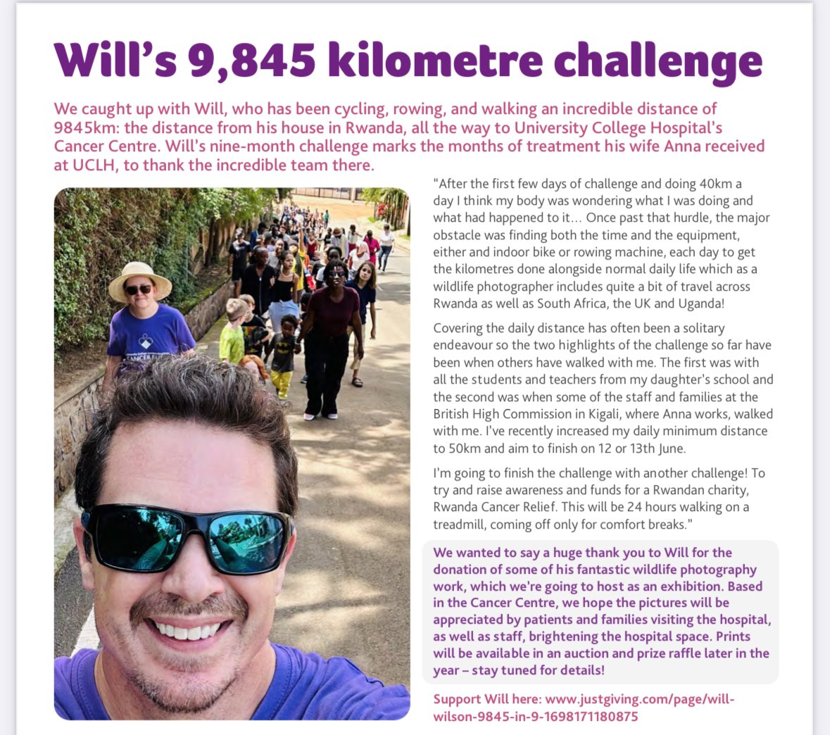 On the day I passed 8,850km, my story made the @UCLHCharity Newsletter. LESS than 1,000km to go of this challenge to go! 

To read in full click - uclhcancerfund.org.uk/application/fi…