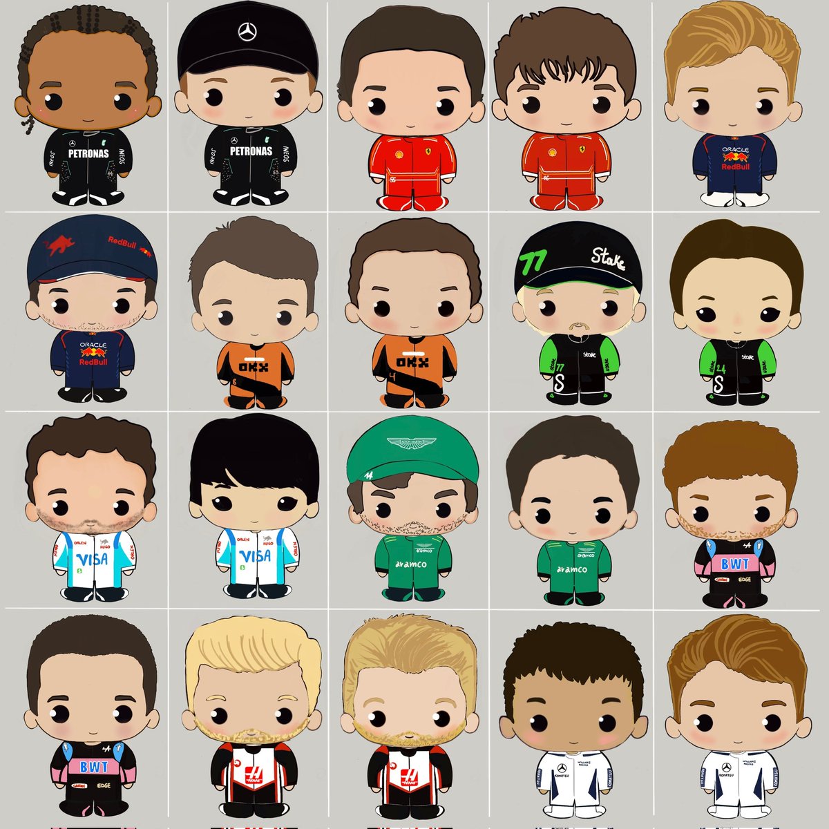 cutedrivers's tweet photo. F1 2024 class. 
My traditional f1 chibi class is back.
2024 updated and available in my Teepublic and Redbubble shop > link in bio. 

#f1 #f1art #myartstyle #procreate #procreateart #digitalart #instaartist #cutedrivers #Formula1 #chibidrivers #f12024class https://t.co/16QlEx0Jhx