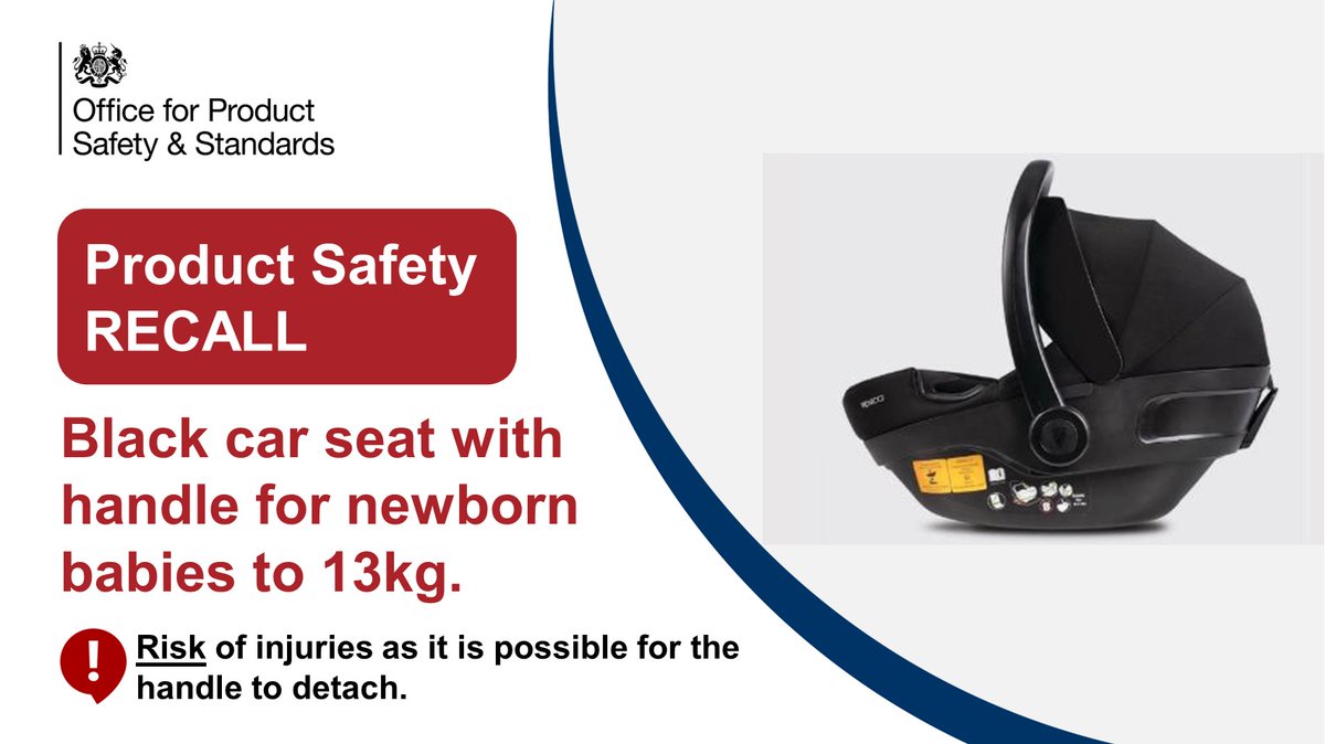 ⚠Product Recall: Venicci Engo Car Seat (2404-0105) presenting a risk of injuries as it is possible for the handle to detach.⚠ gov.uk/product-safety… #productrecalls #ukrecallsandalerts