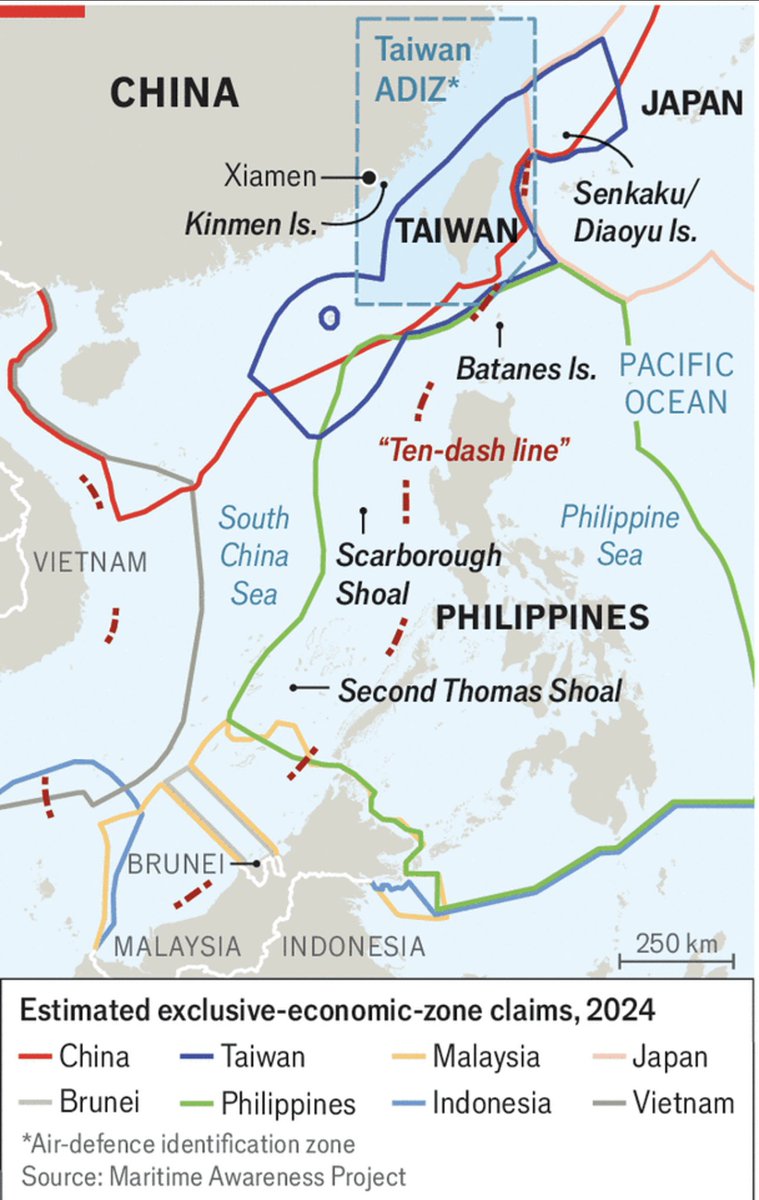 Chart from this week’s Economist showing the spaghetti bowl of overlapping Exclusive Economic Zone claims in the South and East China Seas.