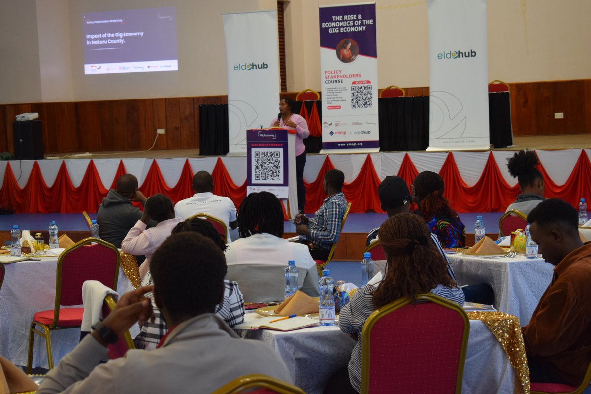 'The gig economy gives us a good promise, flexibility choice & freedom' - Frida Mwangi Co-founder, @iWorkersKe taking the stage at the Policy Stakeholders Workshop on the Impact of the #GigEconomy in Nakuru County.