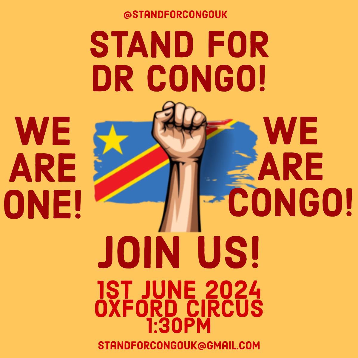 Good morning, We are happily to announce that @StandForCongoUK is back with an anticipated protest that will be happening on Saturday 1st June 2024. Given the severity that’s been happening for the past weeks in DRC, it’s time to dominate the streets of London once again ✊🏾🇨🇩