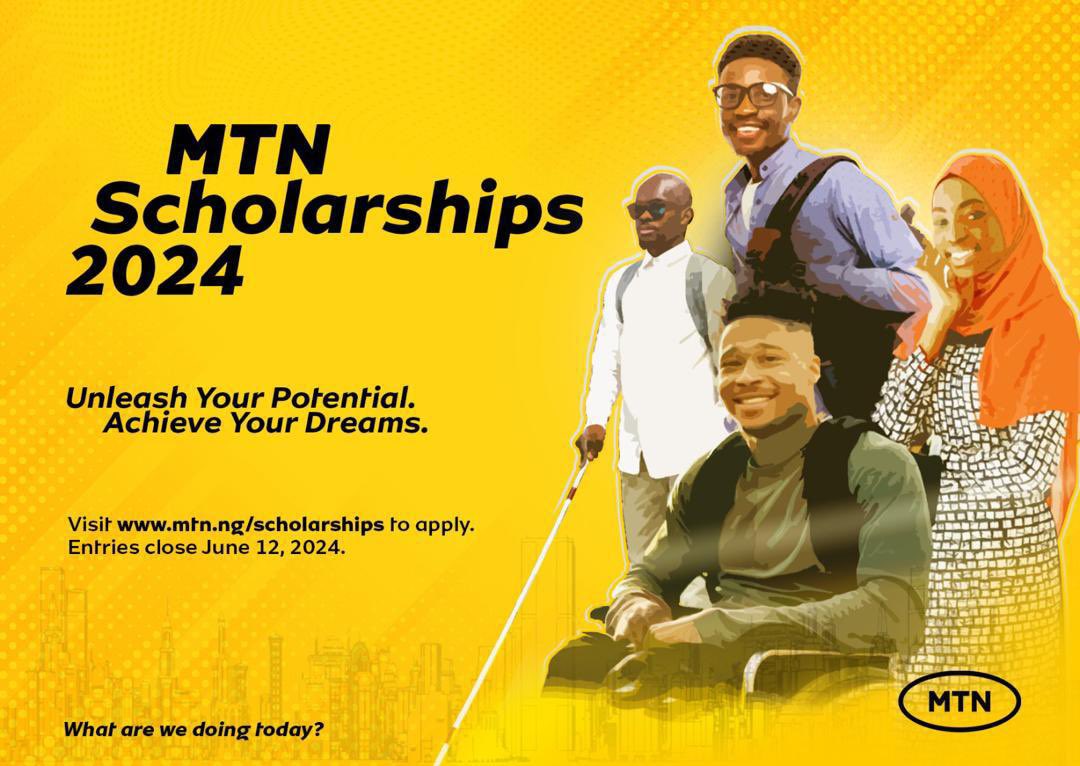 Unleash your potential and pursue your dreams with the @MTNNG Scholarships Programme. 400 eligible Nigerian public tertiary students stand a chance to benefit from the scholarship. Entries close on June 12, 2024. Visit @MTNNG to apply now! #MTNFoundation #MTNScholarships2024