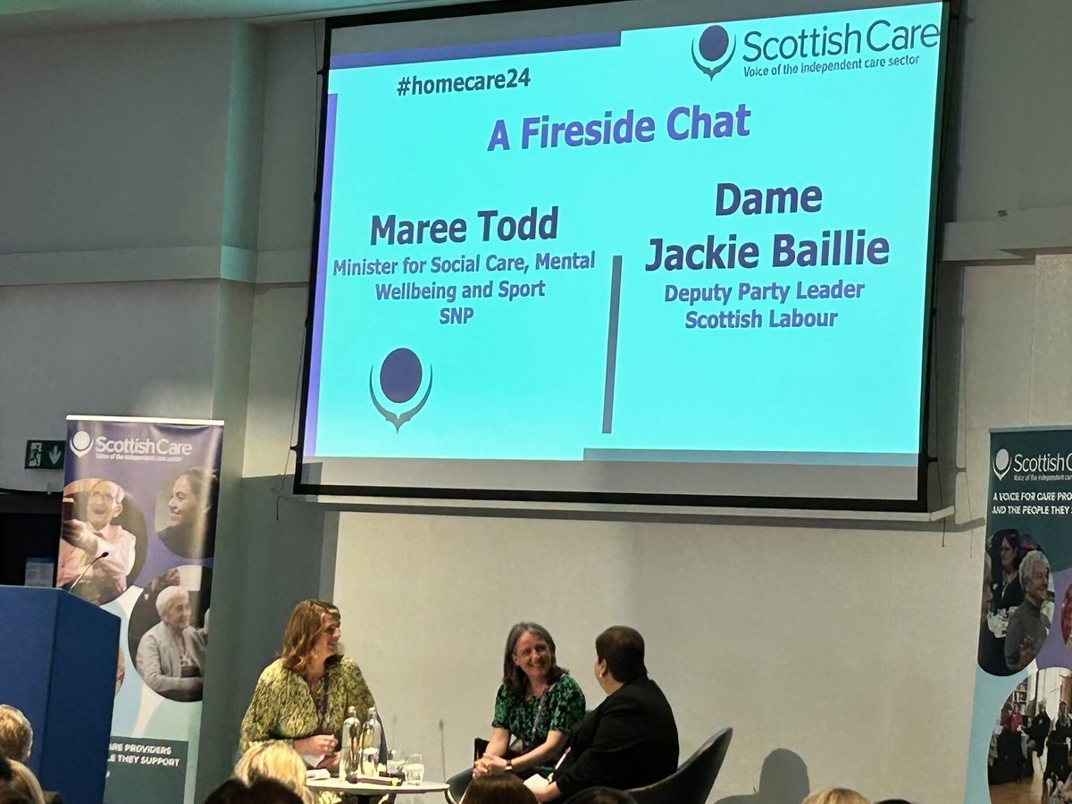 Fireside chat now happening with minister Maree Todd and Dame Jackie Baillie @scottishcare Homecare Conference #carerevolution #homecare24