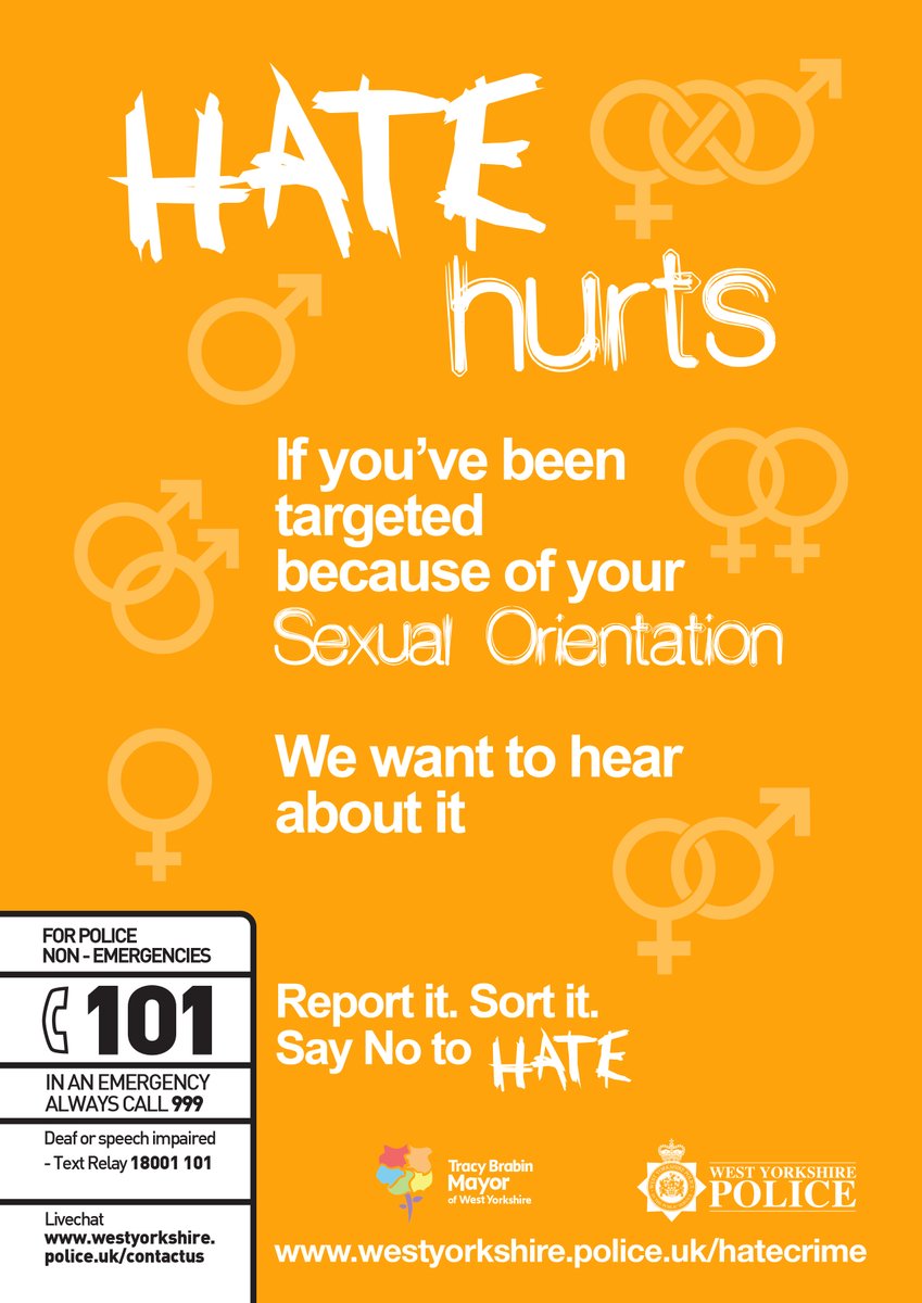 Today is International Day Against Homophobia, Biphobia and Transphobia. If you've been targeted because of your gender identity or sexual orientation, report it. Say no to hate. #IDAHoBiT Find out more at: westyorkshire.police.uk/hatecrime