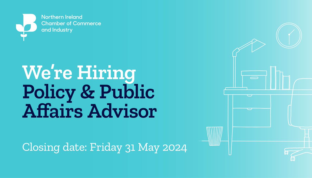We're growing our team with the recruitment of a new Policy & Public Affairs Advisor!

We are looking for an ambitious new colleague to join the team which manages NI Chamber’s direct interactions with politicians and leads on policy development. #nijobs #jobfairy