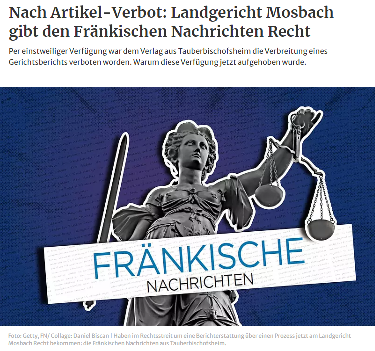 Einstweilige Verfügung gegen die Fränkischen Nachrichten ist nun aufgehoben. Redaktion kann die Prozess-Berichterstattung fortsetzen. #Tauberbischofsheim #Franken #Journalismus mainpost.de/11496665