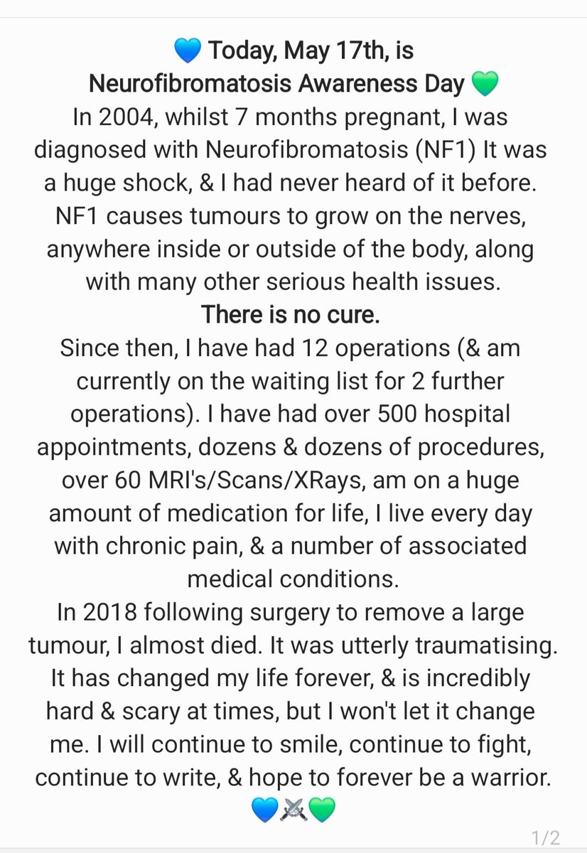 💙 May 17th is Neurofibromatosis Awareness Day (NF1).  I was diagnosed with NF1 in 2004 whilst 7 months pregnant. I had never heard of it before. Thought that I'd be brave, & share a short synopsis of my story, & how my life changed forever with NF1 #NeurofibromatosisAwarenessDay