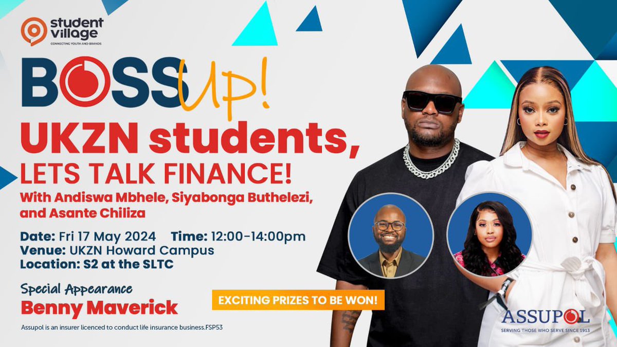 UKZN Howard students, remember to pull up to @AssupolLife financial literacy session today. We’ll be here at 12-2 and we got prizes to give away 🤩🤩🤩 #BossUp24 #BossUpUKZNHoward #BossUpWithAssupol