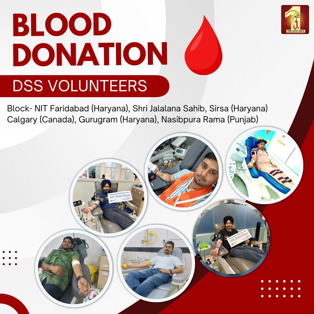 In the spirit of humanity, Dera Sacha Sauda devotees have donated🩸blood to needy patients. Remember, money can't save a life, but your blood can. So just donate, don't hesitate. Let's raise our voices loud and clear: Blood donation is necessary, not a choice. Join us in this