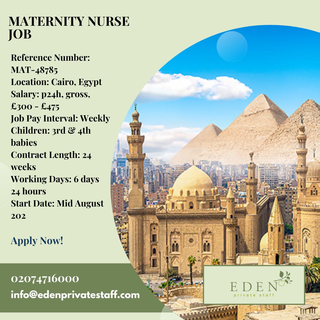 Maternity Nurse role in Cairo - Please Apply now
edenprivatestaff.com/.../overseas-m…
#MaternityAgency #maternityleave #maternity #maternitynurse #maternityjobs #midwifejobs