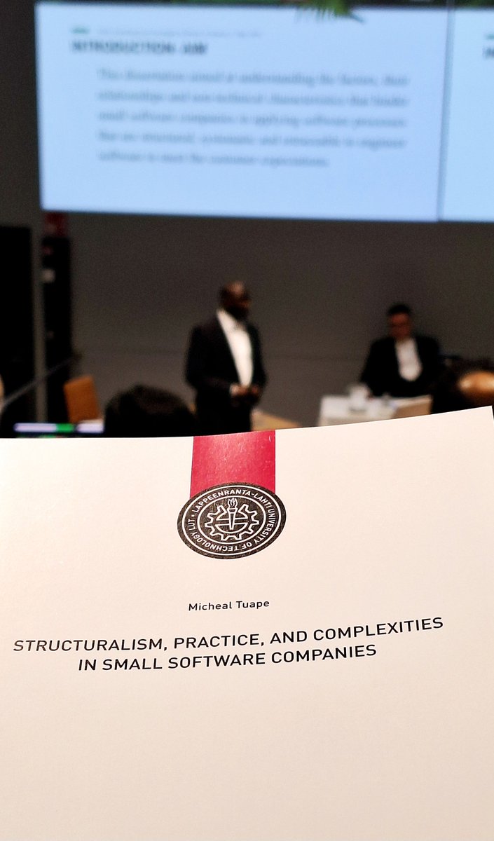 Structuralism, practice, and complexities in small software companies. 

Public doctoral defense of Micheal Tuape

#LUTsoftware #UniLUT #SoftwareEngineering