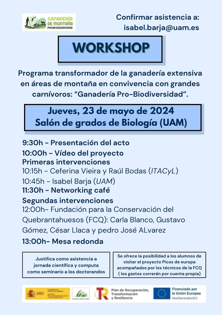 CIBC UAM (@cibcuam) on Twitter photo El próximo jueves 23 de mayo tenemos workshop con <a href="/biologia_uam/">Departamento Biología UAM</a> <a href="/ITACYL/">Innovación agroalimentaria - JCyL</a> <a href="/FCQorg/">Fundación_Quebrantahuesos</a>
¡Esperamos vuestra asistencia! El próximo jueves 23 de mayo tenemos workshop con <a href="/biologia_uam/">Departamento Biología UAM</a> <a href="/ITACYL/">Innovación agroalimentaria - JCyL</a> <a href="/FCQorg/">Fundación_Quebrantahuesos</a>
¡Esperamos vuestra asistencia!