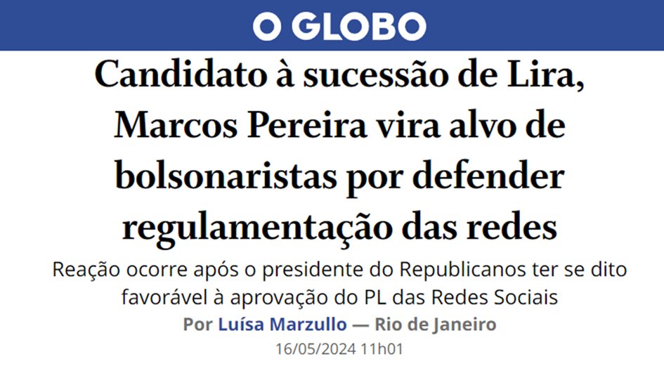 Globo coloca rixa com Record em 2º plano e entra em campo para defender o candidato de LULA para a sucessão de Lira: Marcos Pereira, líder do Republicanos.