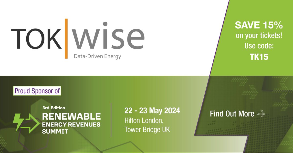 We're looking forward to #TokWise joining us as an Exhibitor at the Renewable Energy Revenues Summit!

Use code: TK15 for 15% off your ticket when registering online.

Register Here to Meet Them at the Summit >> bit.ly/48wao8Y

#RER24 #renewableenergy #renewableenergy