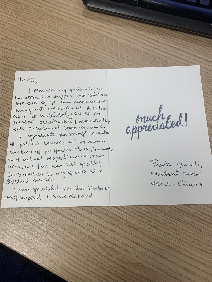 So pleased our first @HuddersfieldUni student nurse enjoyed her placement with us. This feedback is lovely & it was lovely to have you Uche x