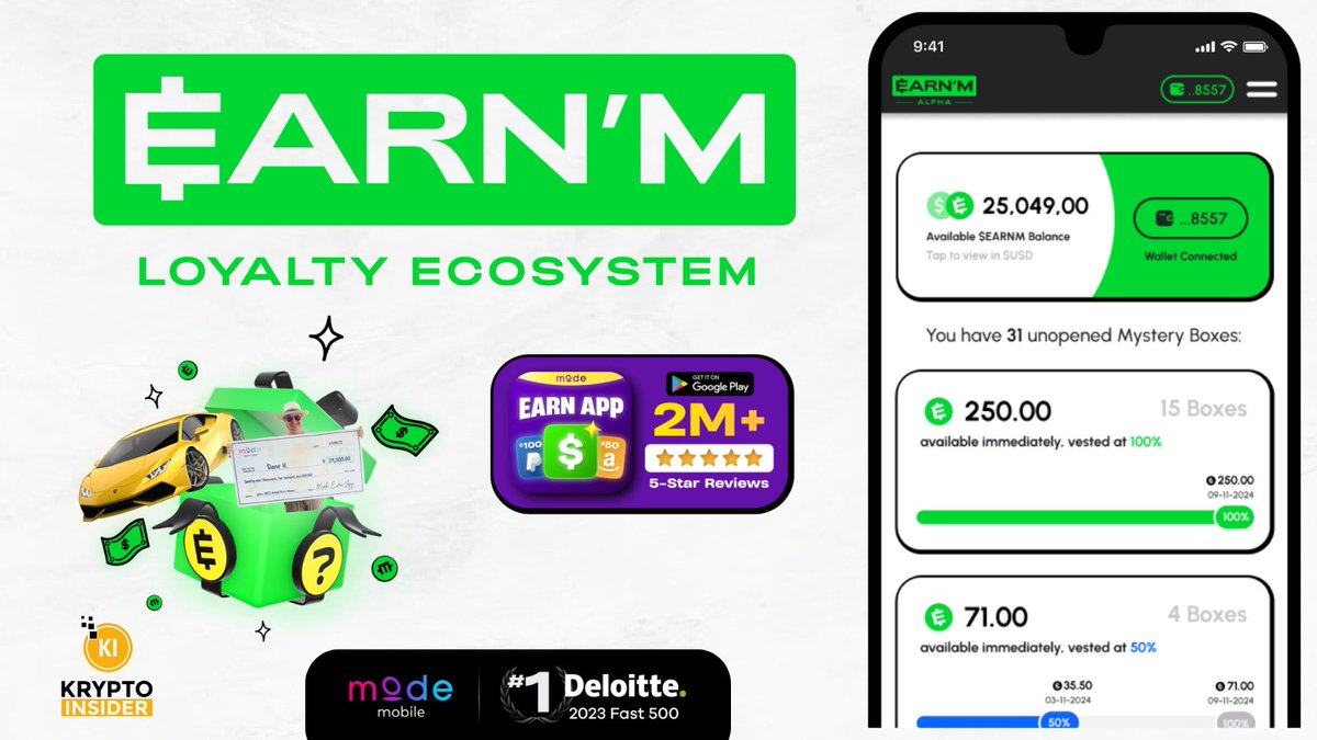 EARN'M is leading the charge in MobileFI 📱 and is on a mission to turn your smartphone into an Earnphone. 

In this thread🧵, you'll discover what @EARNMrewards is all about and how it aims to help folks earn money from their everyday activities💸

$EARNM #EARNM #DePIN