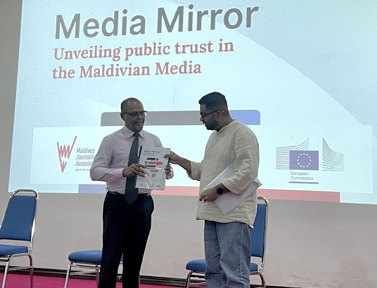 Yesterday at our world press freedom day #NoosveriSalla, we officially launched @ifjasiapacific and MJA's public trust in Maldivian media report 'Media Mirror'. @IFJGlobal @Internews @EU_Maldives @TransparencyMV @mmc_mv