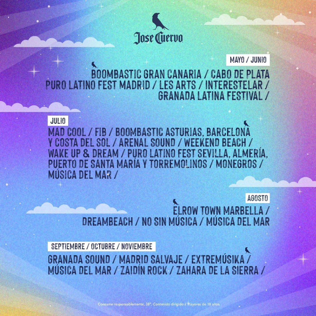 Jose Cuervo España (@josecuervo_es) on Twitter photo En nuestro line up de verano solo hay festivales TOP🔥🎉 Date de baja en el gym porque si vienes a todos te convalidan el cardio 🥵 En nuestro line up de verano solo hay festivales TOP🔥🎉 Date de baja en el gym porque si vienes a todos te convalidan el cardio 🥵