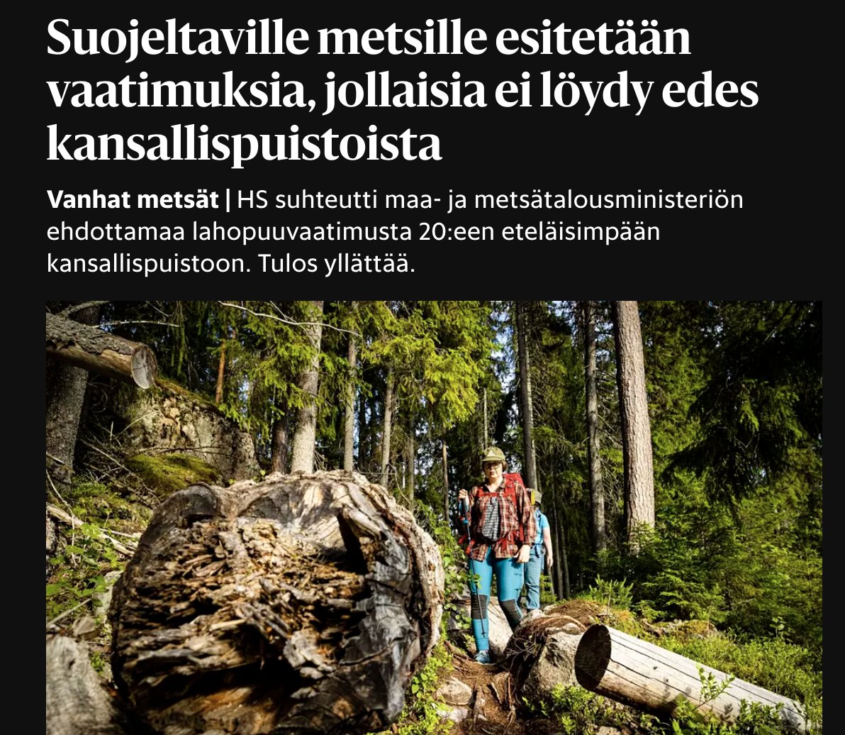 Maa- ja metsätuhoministeriö ehdottaa suojeltaville luonnonmetsille sellaisia kriteereitä, että edes kansallispuistot eivät täyttäisi vaatimuksia. hs.fi/alueet/art-200…