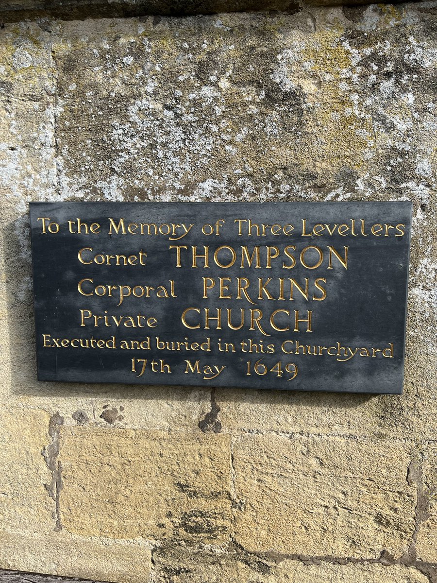 Today is #LevellersDay. In May 1649, 340 soldiers of the new model army were locked inside Burford church. A plaque cemmorates those men who were executed, and each year Levellers Day remembers those three men who paid the ultimate price. 1/5