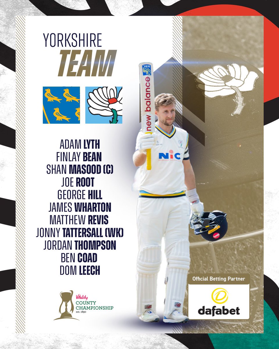 Toss and Team News 🚀 Shan Masood has won the toss and elected to field first here in Hove. Four changes ➡️Hill, Wharton, Thompson and Leech ⬅️Brook, Bess, Fisher and Moriarty We will be getting under way in just over 20 minutes time.