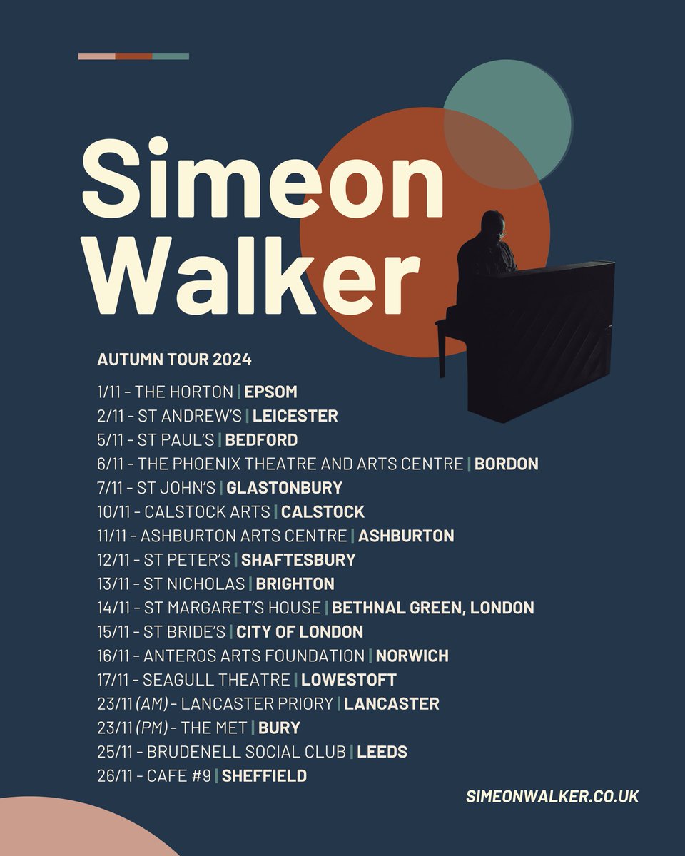 Lean-In 🎹

I’m so looking forward to visiting lots of lovely places across the UK this November, and meeting lots of lovely people too.

Come and be part of it. You’re invited 🤍

➡️ simeonwalker.co.uk/live