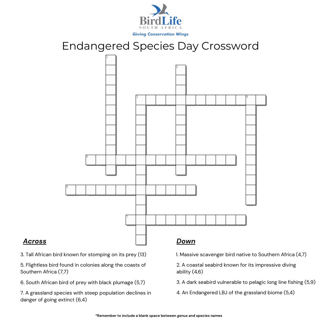 How many Endangered (or Critically Endangered) 🚨 bird species can you find in our #EndangeredSpeciesDay crossword 🧩? Let us know in the comments… 👇 Answers revealed on Sunday. ✅