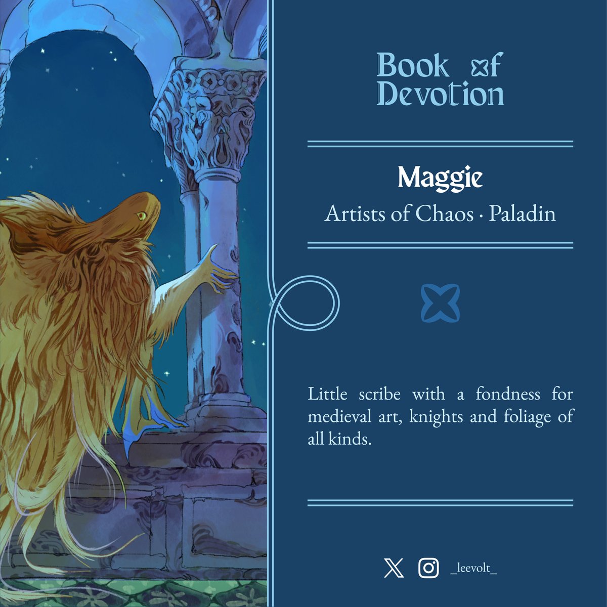 SleepyWyrm_Ed's tweet image. Greet @_leevolt_! Maggie was already part of Tome of Pacts, and they have come back to create a very artistic paladin for the Artists of Chaos teams 💫