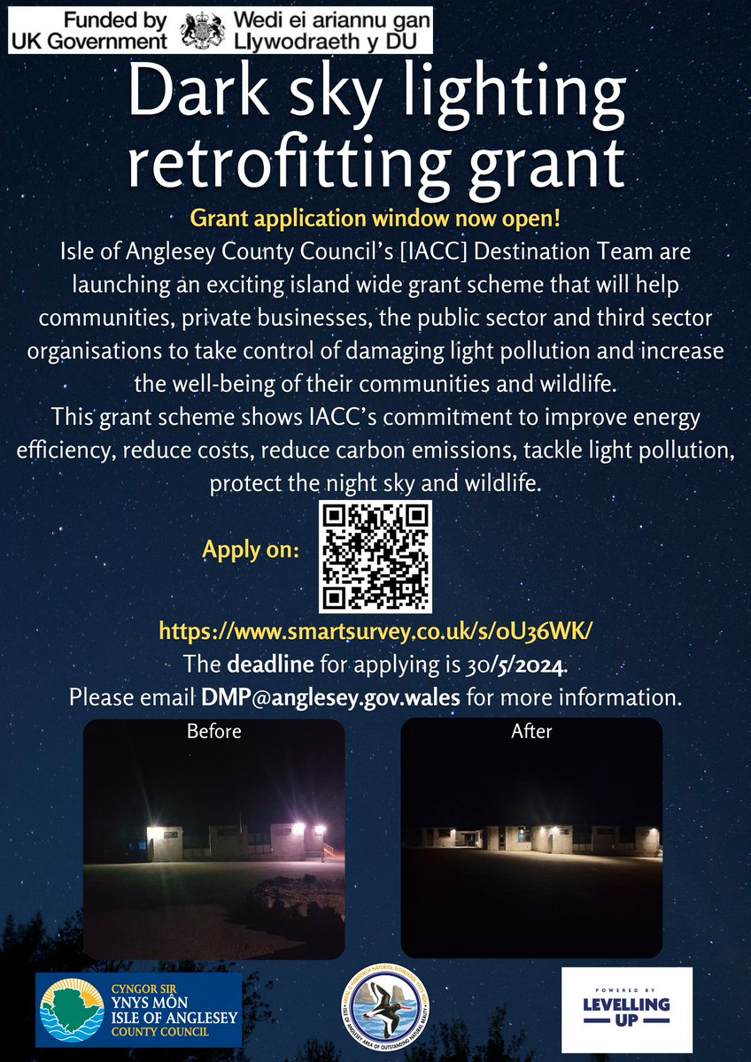 Dark sky lighting retrofitting grant now available⚡️ Grant application window open until 30/05/24. Apply here: smartsurvey.co.uk/s/0u36wk