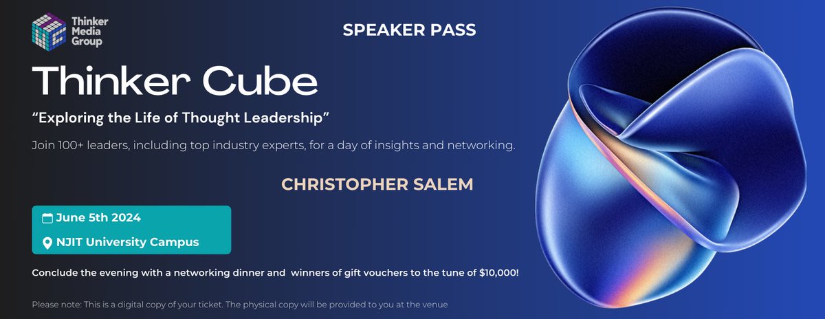chrisrsalem's tweet image. A pleasure to serve as Keynote Speaker and Moderator for the Thinker Cube – “Life of Thought-Leadership” event taking place at Campus Centre Atrium, NJIT, New Jersey on June 05th

#thoughtleaders #subjectmatterexperts #keynotespeaker @StevenMusielski