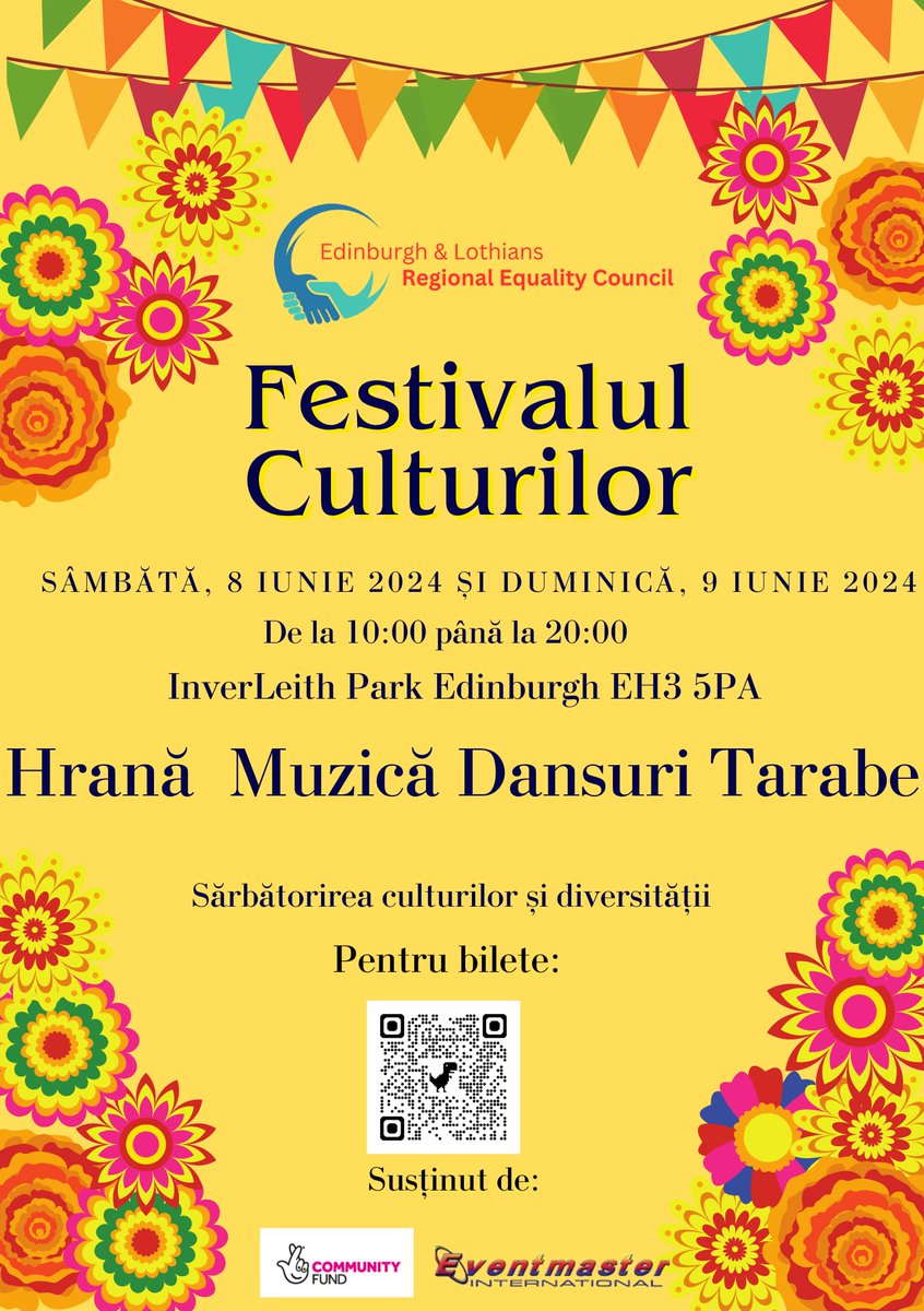 Festivalul Culturilor🥳 SÂMBĂTĂ, 8 IUNIE 2024 ȘI DUMINICĂ, 9 IUNIE 2024 De la 10:00 până la 20:00 InverLeith Park Edinburgh EH3 5PA