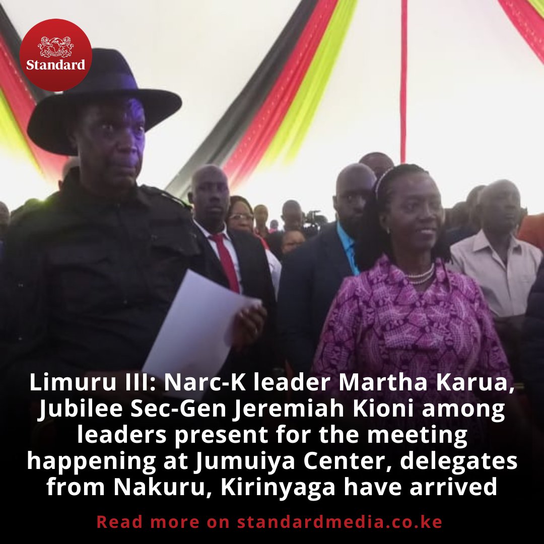 Limuru III: Narc-K leader Martha Karua, Jubilee Sec-Gen Jeremiah Kioni among leaders present for the meeting happening at Jumuiya Center, delegates from Nakuru, Kirinyaga have arrived