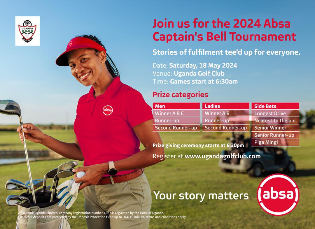The cash prize for the professionals’ competition has doubled from Shs 10 million to Shs20 million courtesy of @AbsaUganda who are also core sponsors of a number of events on the golf calendar like The Uganda Golf Open & #AbsaCaptainsBell. ⛳️ #YourStoryMatters