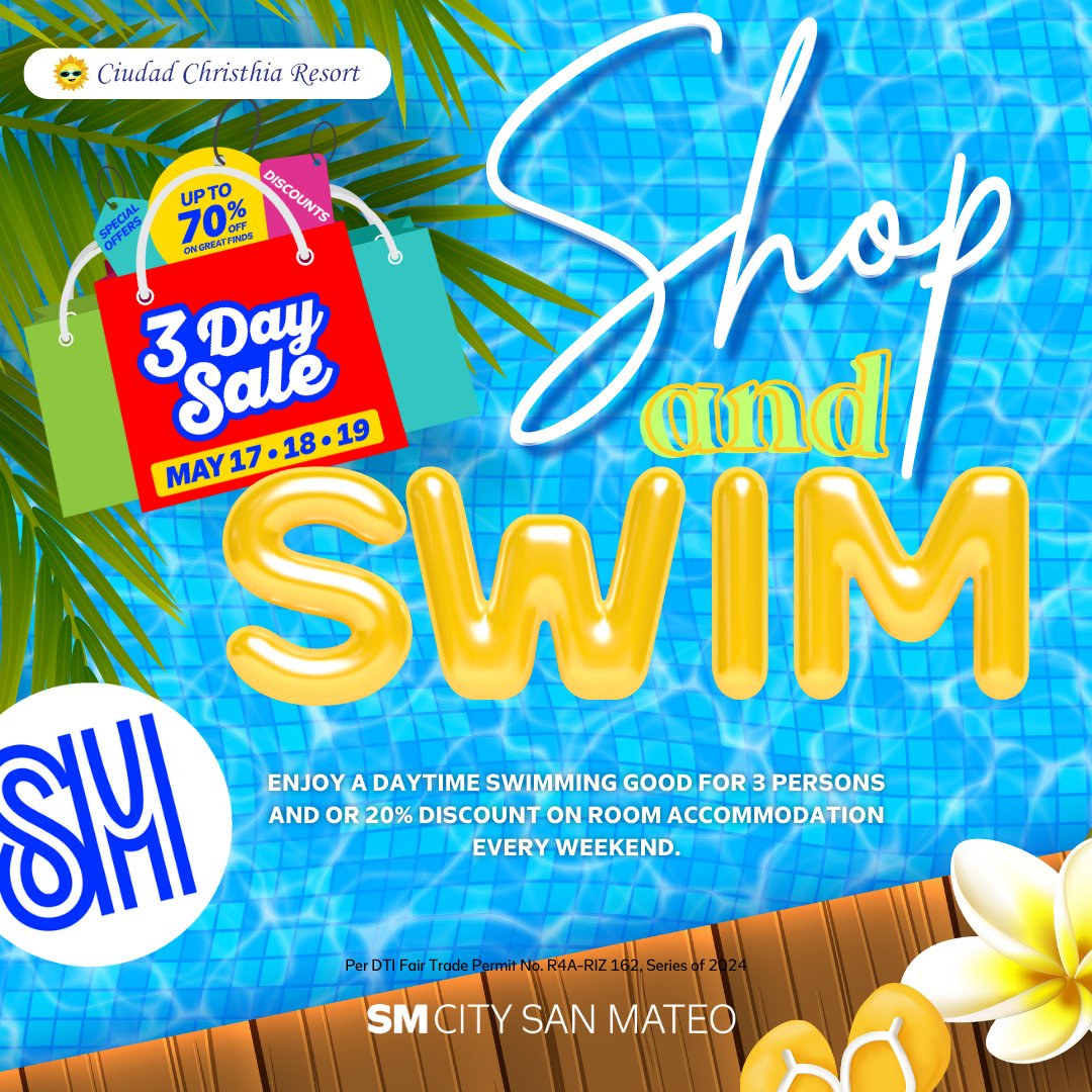 SHOP & SWIM! Enjoy more perks in the BIGGEST MALLWIDE SALE of SM City San Mateo on May 17, 18, and 19!! 😃

Click this link for more info facebook.com/photo?fbid=767…

#GetHypedAtSM #SMSanMateo3DaySale #EverythingsHereAtSM