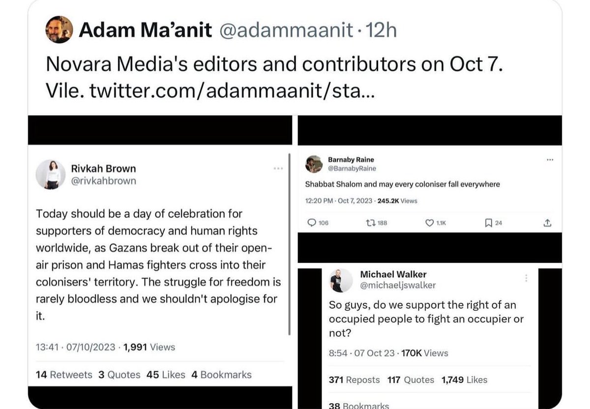 My thoughts are with the ‘anti-racists’ at Novara and elsewhere at this sad time. Unlike on October 7, this time the guy was stopped before he managed to wipe out any Jews, let alone hundreds and hundreds of us 🙁 Looks like they’ll have to put their ‘celebration’ on hold