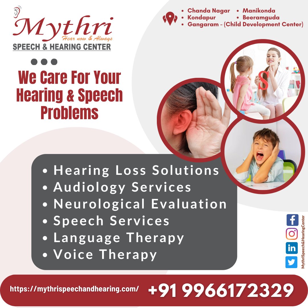 #HearingCare #SpeechTherapy #AudiologyServices #HearingLossSolutions #NeurologicalEvaluation #LanguageTherapy #VoiceTherapy #SpeechServices #ChildDevelopment #MythriSpeechAndHearing #LanguageDisorders #EarlyIntervention #HearingAndSpeechSpecialist #HearingSolutions #TrustedCare