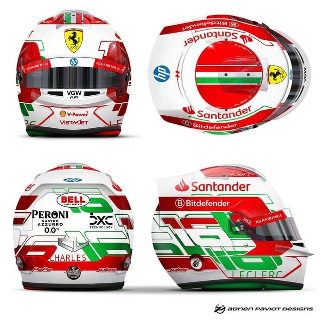 New helmet design of Charles Leclerc for the #ImolaGP Source: Adrien Paviot Designs #cl16 #leclerc #ferrarif1 #motorsport #f1 #formula1 #EmiliaRomagnaGP