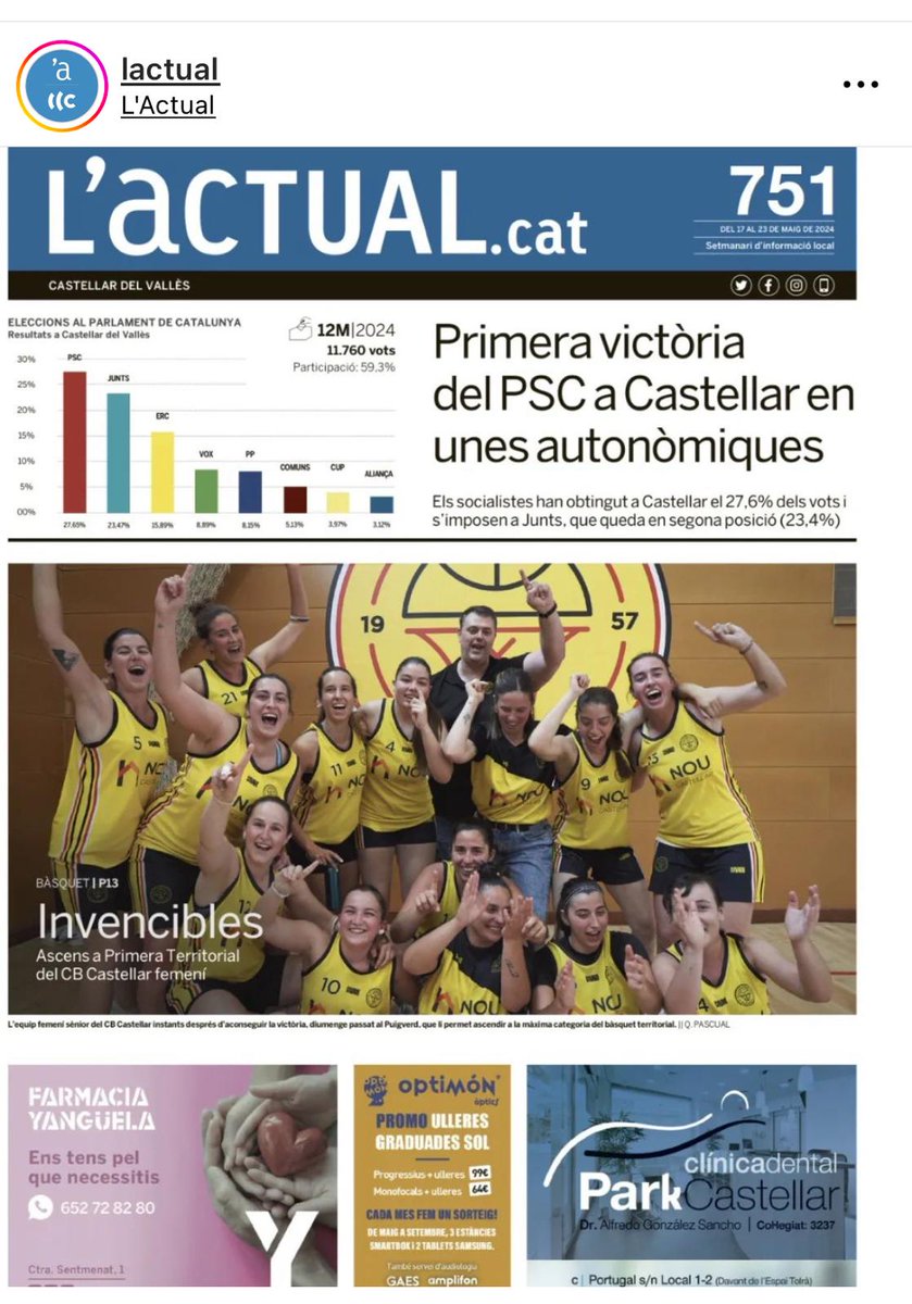 Si les trobeu pel carrer ja les podeu felicitar!
Son unes campiones que han aconseguit un ascens molt important pel Club i la vila 🏀🏆
Felicitats noies!
I gràcies per seguir escrivint la història d'èxit del bàsquet femení a #Castellar 🖤💛🖤💛
#casteLLARdelbasquet