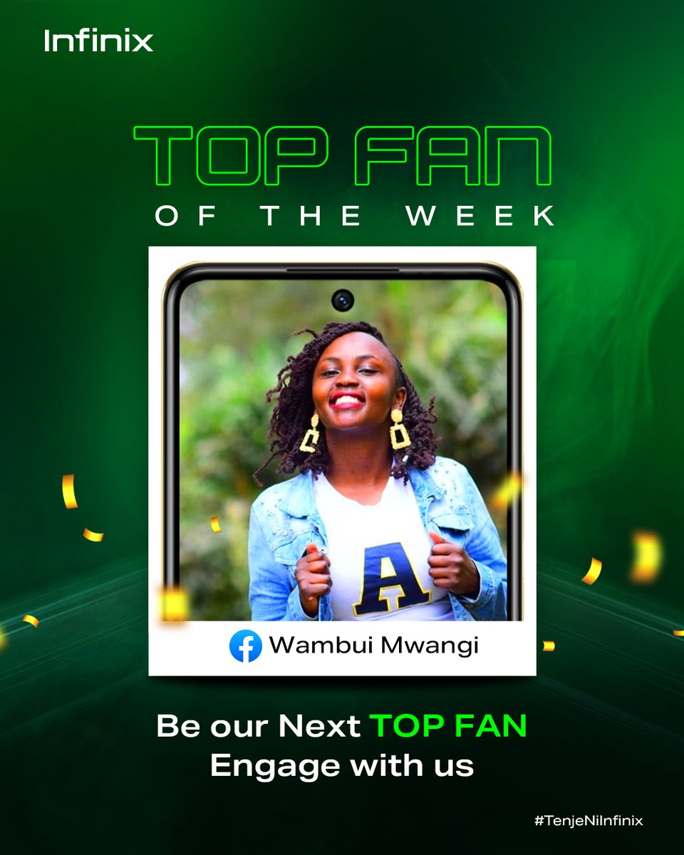 Fan Of the Week goes to Wambui Mwangi 👏👏. Want to be featured as the next TOP Fan, stay engaging with us for a chance to WIN big with Infinix. You can also join our Infinix Fan Club here: heylink.me/InfinixKenya/ #TenjeNiInfinix