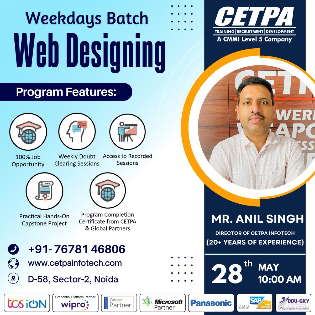 🌟 Unlock Your Potential with Our Weekdays Web Designing Batch! 🌟

🔗Book your FREE Demo now:- forms.gle/WqgRHh1rfRAAPh…
.
.
#cetpainfotech #webdesign #webdesigning #webdesigningcourse #webdesigningprogram #freedemo #democlass #offlinetraining #onlinetraining #booknow #registernow