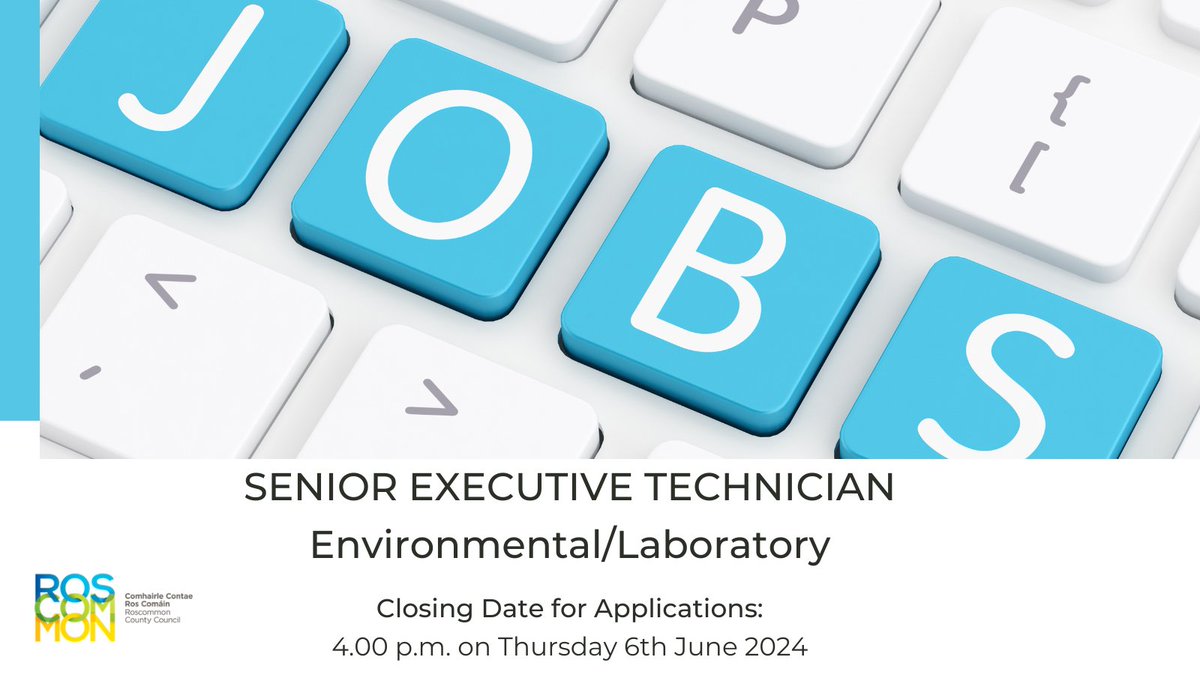 📢 Applications are now invited for the position of - ✔️Senior Executive Technician - #Environmental/#Laboratory 💻 For info. - ow.ly/kVGC50RJvMV 💻 To apply - ow.ly/tJqZ50RJvMU 🗓️ Deadline 4:00pm Thurs. 6th June #Jobfairy #recruitment #Environment #Roscommon