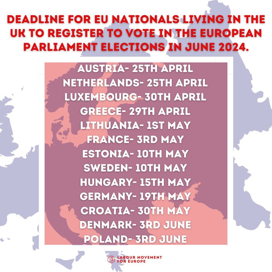 Great to have started working with @stellacreasy and the @labour4europe team. In the meantime, if you're a citizen of the below countries, make sure you register to vote in the European Parliament elections! A good showing for the S&D group in these elections is essential.
