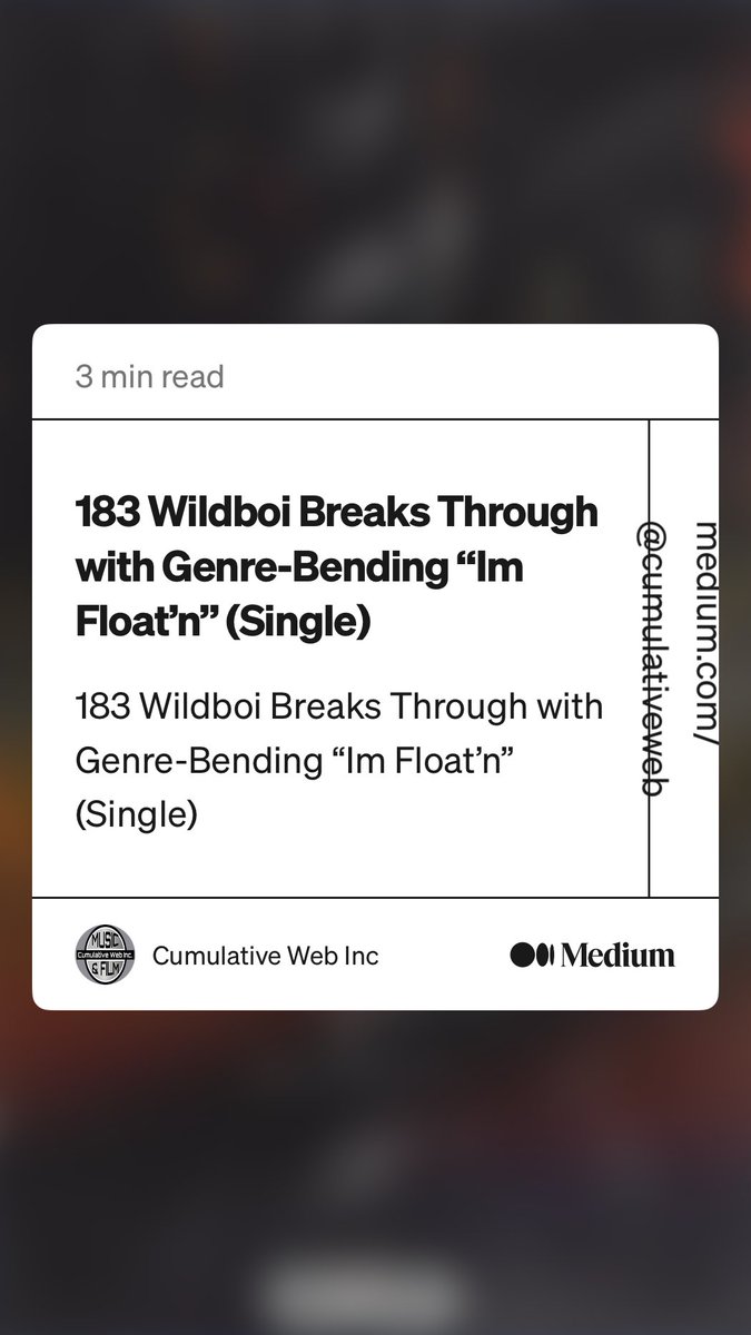 CumulativeWeb's tweet photo. “183 Wildboi Breaks Through with Genre-Bending “Im Float’n” (Single)” by Cumulative Web Inc
https://t.co/4xrCDbgqin RAP ROCK MUSIC #RapROCK #artistdiscovery #rockRAP @Medium #183Wildboi #cumulativeWEB #AppleMUSIC @AppleMusic @Apple @AppleTV #apple https://t.co/VtAJh7Tc7A