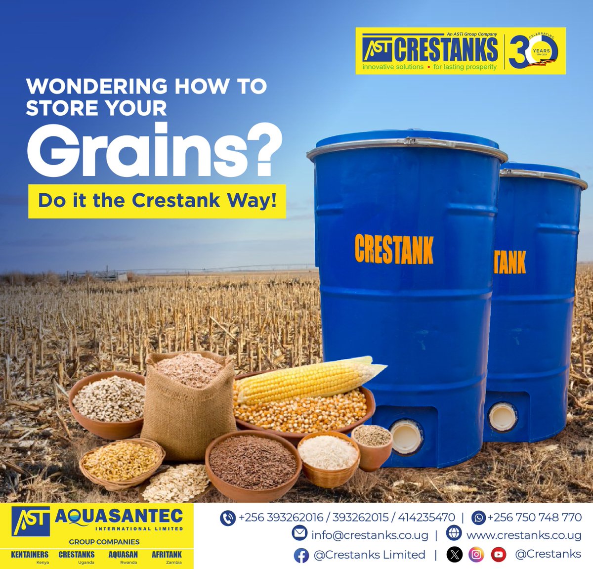 Safeguard your harvest🌾 with our top quality Grain Silos.

Contact us on 0750748770 to place your orders

#Crestanks #plasticproducts #grainsilos #grains