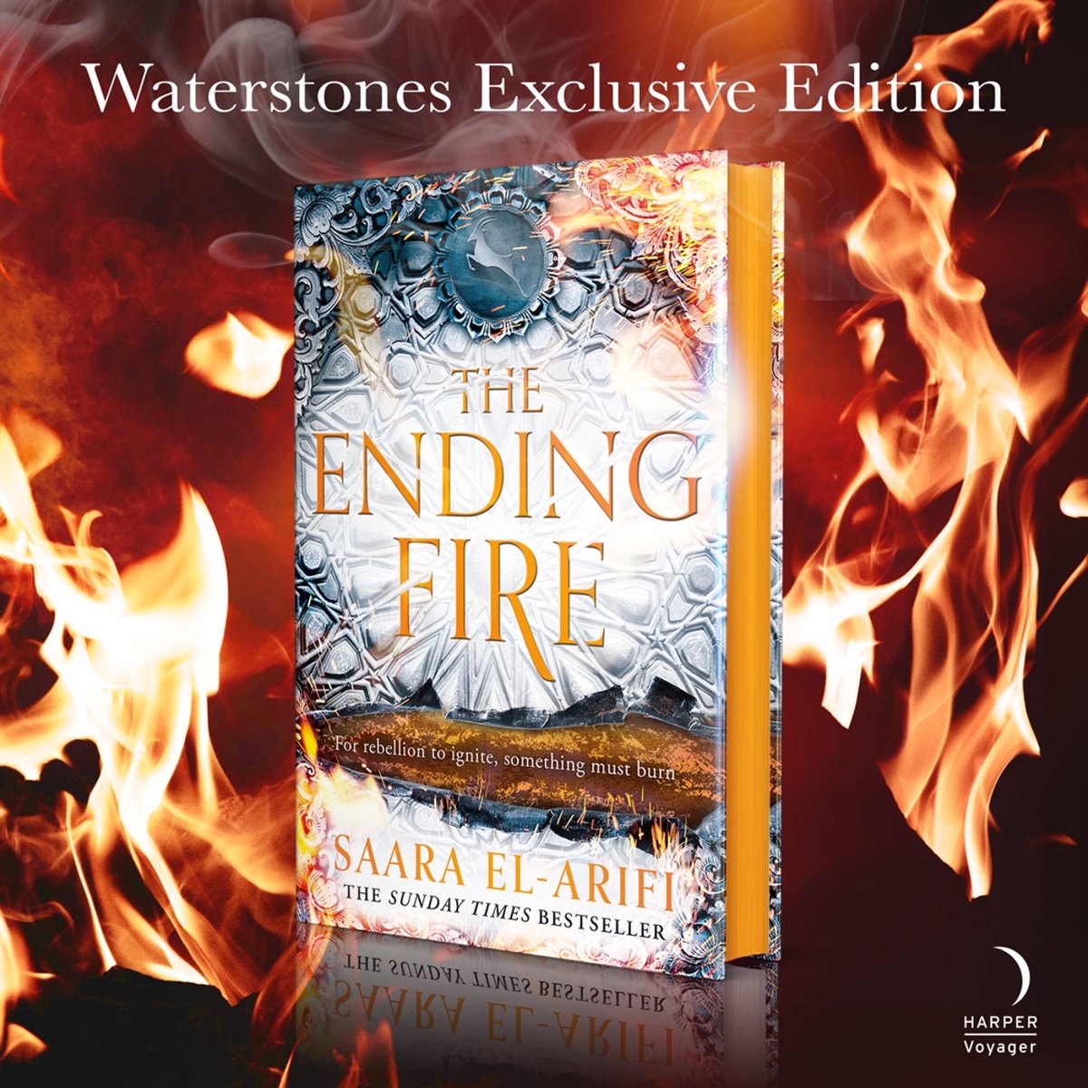 COVER REVEAL😍😍 The @Waterstones special edition of THE ENDING FIRE by @saaraelarifi is now available to pre-order!🔥 Publishing this September... waterstones.com/book/the-endin… @HarperVoyagerUK