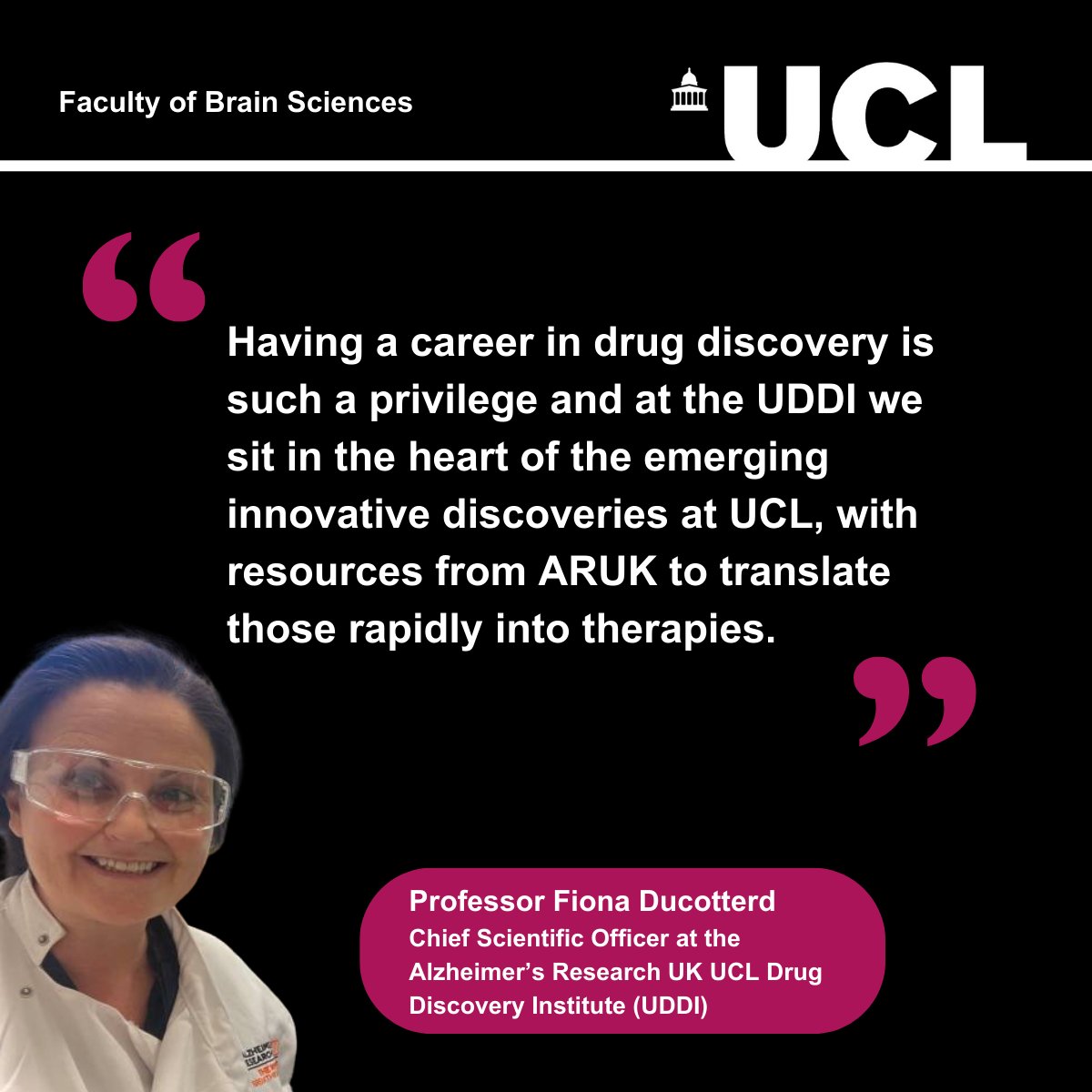 Prof @FionaDucotterd, Chief Scientific Officer at the Alzheimer’s Research UK UCL Drug Discovery Institute @ARUK_UCL_DDI, discusses the challenges of developing drugs to treat #dementia. Read the interview ➡️ bit.ly/3WBmYkV #DementiaActionWeek #DAW2024 #UCLDementia
