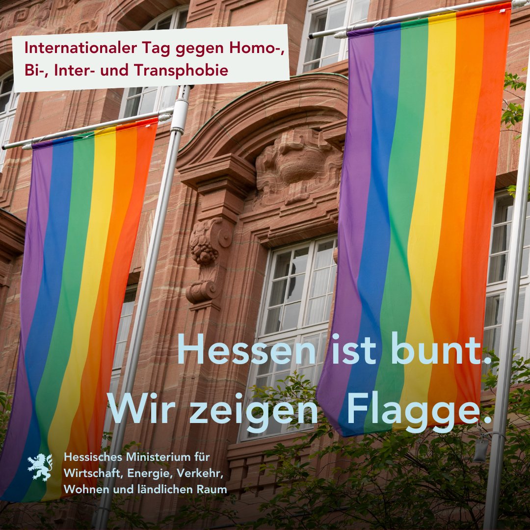 Heute ist internationaler Tag gegen Homo-, Bi-, Inter- und Transphobie. Wir zeigen Flagge und setzen ein klares Zeichen für #Menschenrechte, #Vielfalt und #Respekt. Wir stehen ein für ein gesellschaftliches aber auch wirtschaftlich offenes Zusammenleben. #idahobit #hessenistbunt