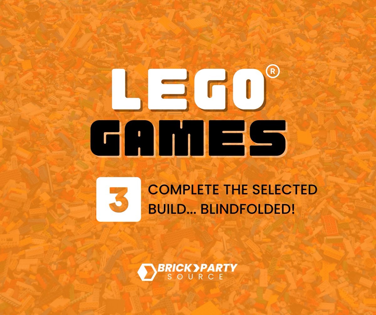 This game is best for older kids. Select a simple build and try to complete it blindfolded! Good luck!

#BrickPartySource #rentshiprepeat #LEGOfun #LEGOpartyideas #LEGOgames #birthdaypartyideas