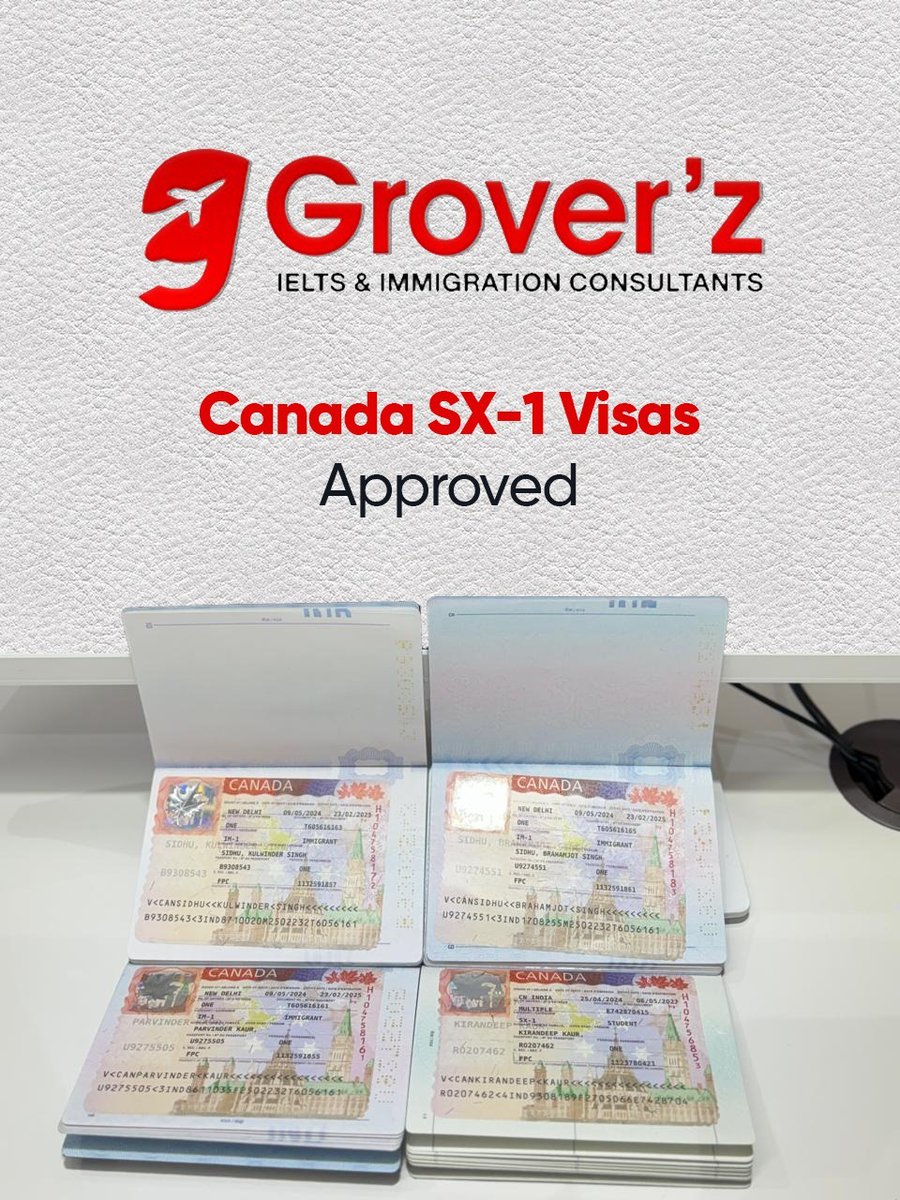 🌟 A big shoutout to our clients for securing their Canada SX-1 Visas! We’re honored to be part of your journey. Here's to new beginnings in the Great White North! #GroverzIeltsImmigration #SX1Visa #Travel #CanadaStudyVisa #ImmigrationConsultant #canada #StudyVisa #Immigration